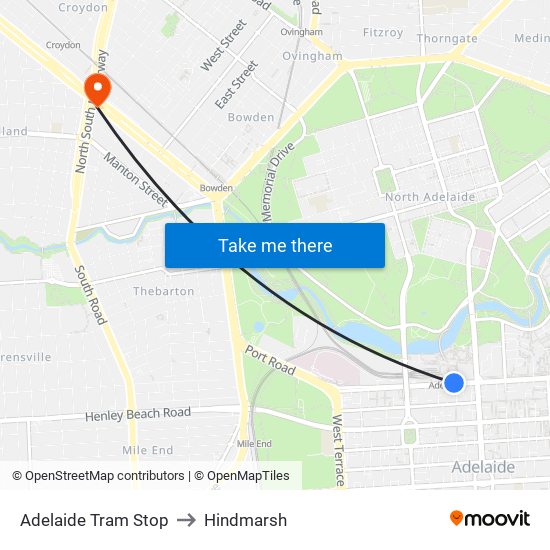 Adelaide Tram Stop to Hindmarsh map