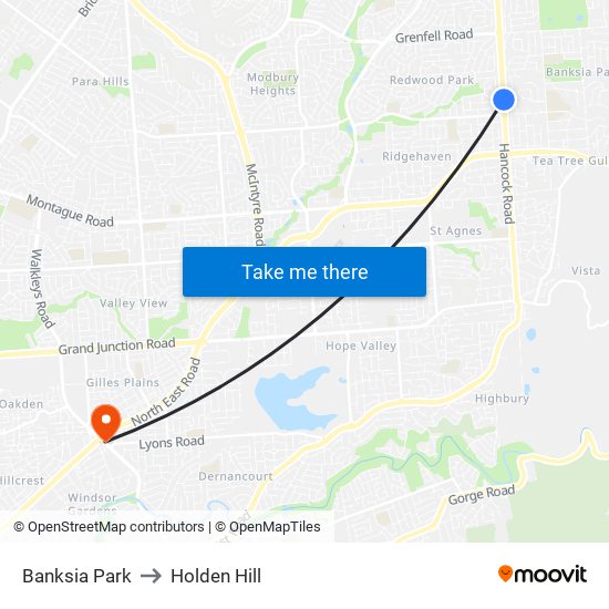 Banksia Park to Holden Hill map