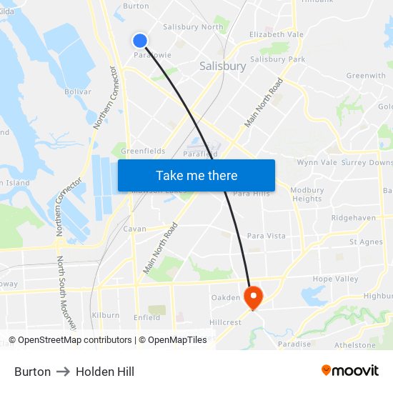 Burton to Holden Hill map