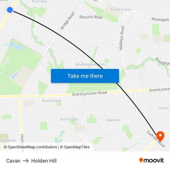 Cavan to Holden Hill map