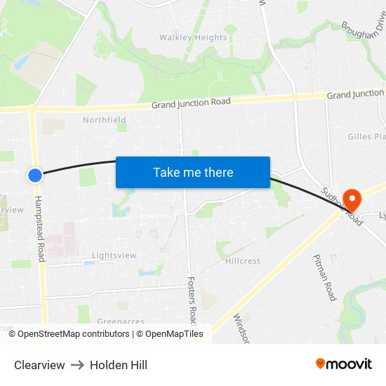 Clearview to Holden Hill map