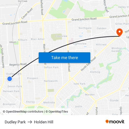 Dudley Park to Holden Hill map