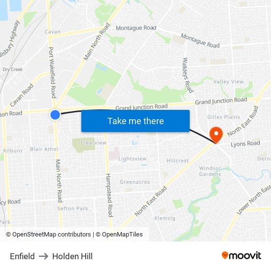 Enfield to Holden Hill map