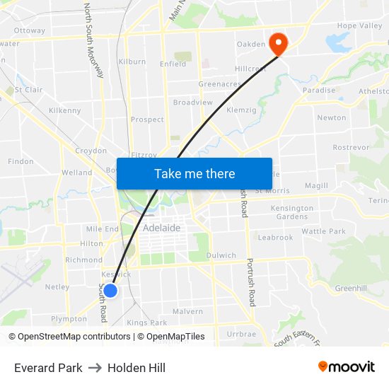 Everard Park to Holden Hill map