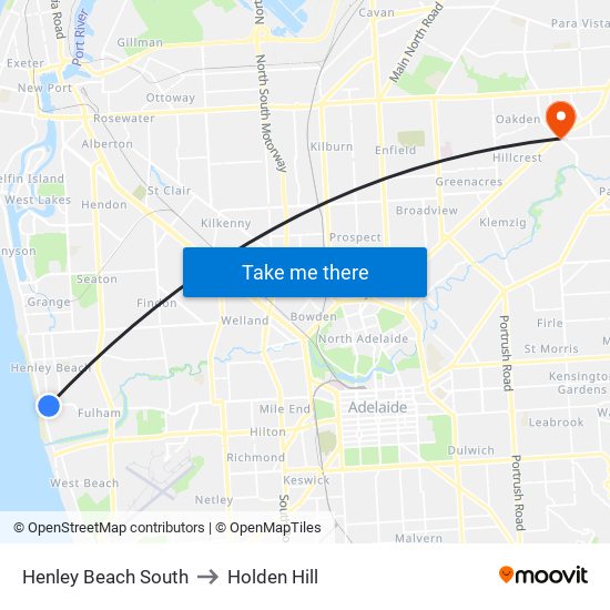 Henley Beach South to Holden Hill map