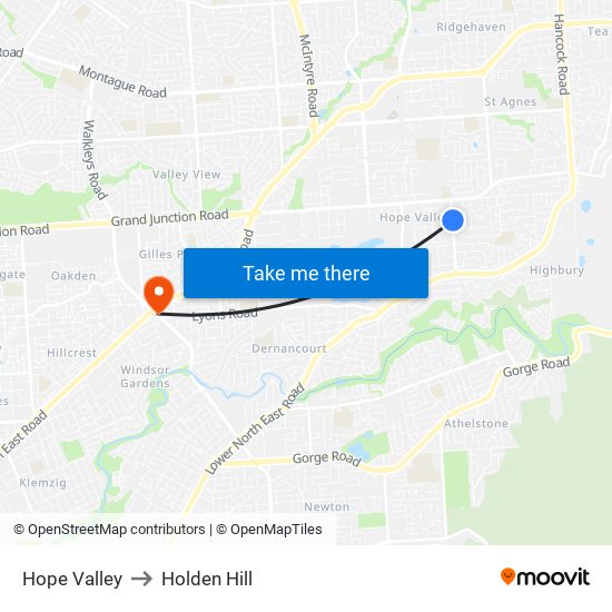 Hope Valley to Holden Hill map