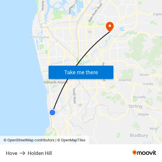 Hove to Holden Hill map