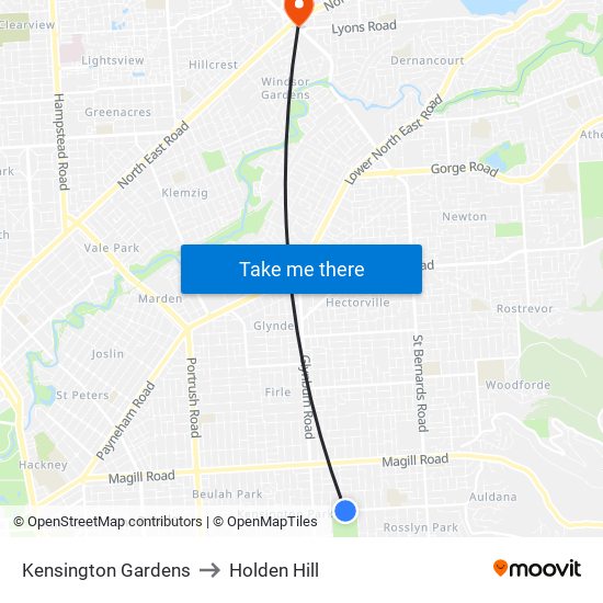 Kensington Gardens to Holden Hill map