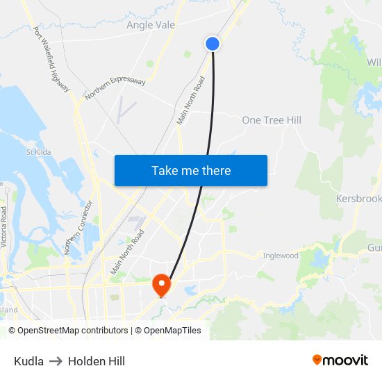 Kudla to Holden Hill map