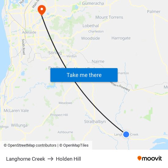 Langhorne Creek to Holden Hill map