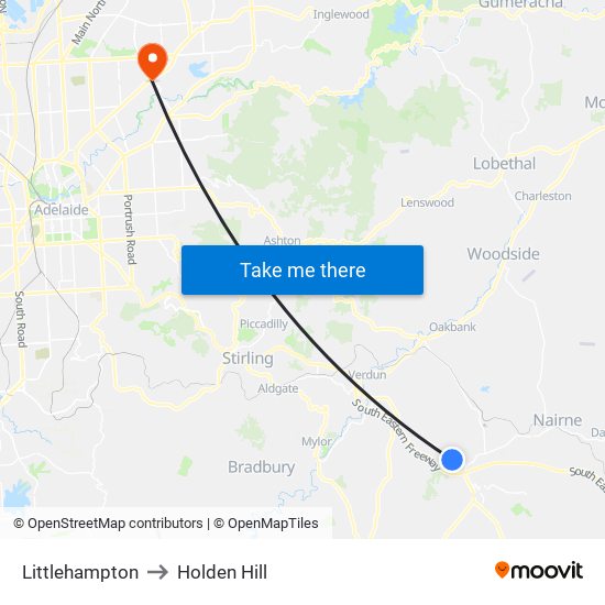 Littlehampton to Holden Hill map