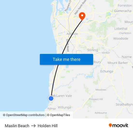 Maslin Beach to Holden Hill map