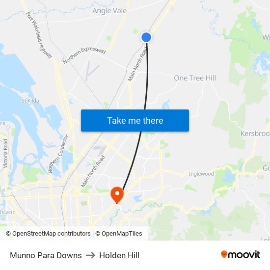 Munno Para Downs to Holden Hill map