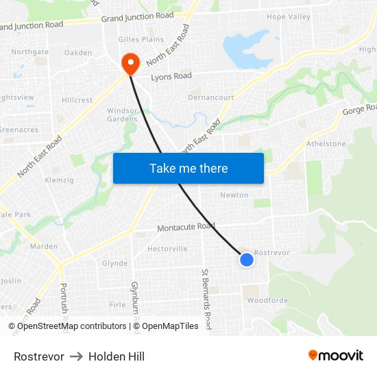 Rostrevor to Holden Hill map