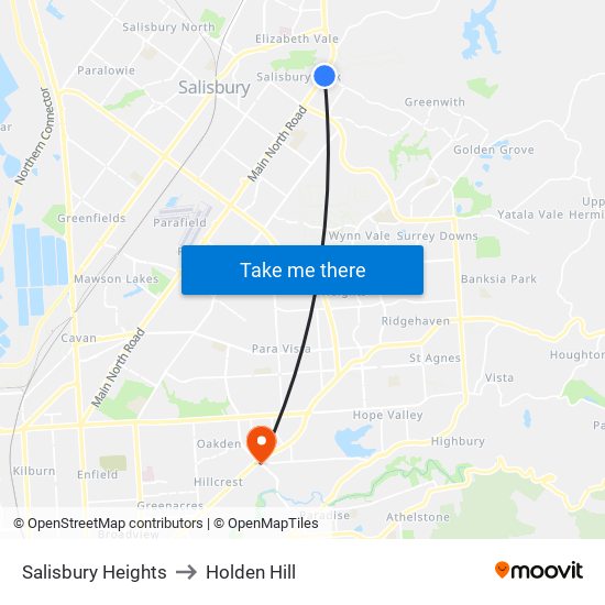 Salisbury Heights to Holden Hill map