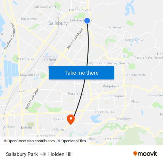 Salisbury Park to Holden Hill map