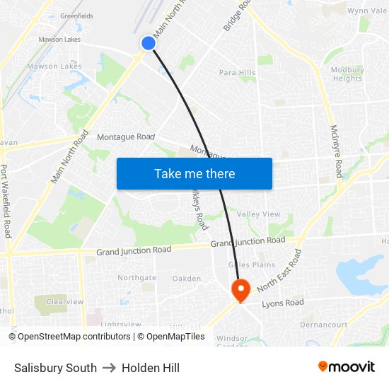 Salisbury South to Holden Hill map