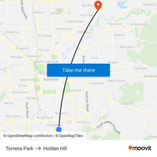 Torrens Park to Holden Hill map