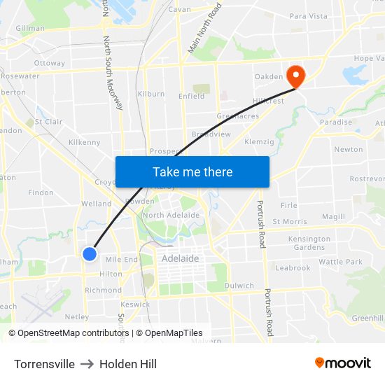 Torrensville to Holden Hill map