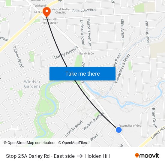 Stop 25A Darley Rd - East side to Holden Hill map