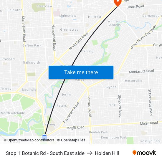 Stop 1 Botanic Rd - South East side to Holden Hill map