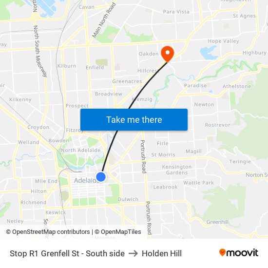 Stop R1 Grenfell St - South side to Holden Hill map