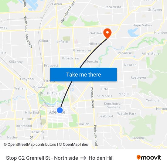 Stop G2 Grenfell St - North side to Holden Hill map