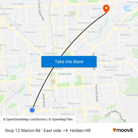 Stop 12 Marion Rd - East side to Holden Hill map