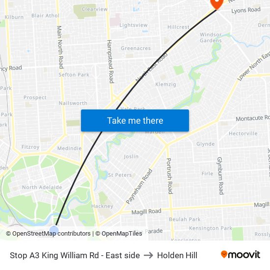 Stop A3 King William Rd - East side to Holden Hill map