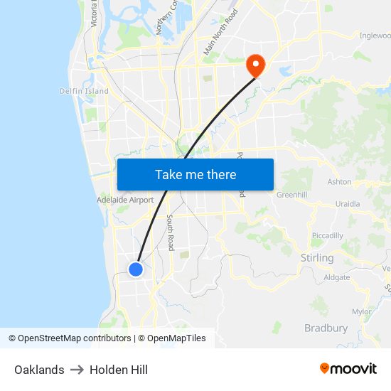 Oaklands to Holden Hill map