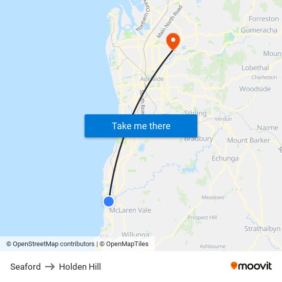 Seaford to Holden Hill map