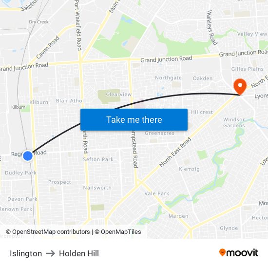 Islington to Holden Hill map