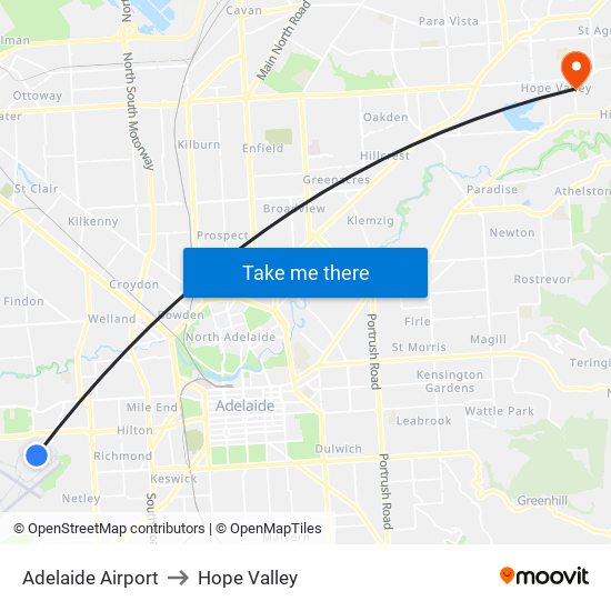 Adelaide Airport to Hope Valley map