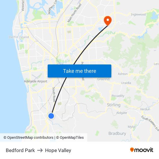 Bedford Park to Hope Valley map