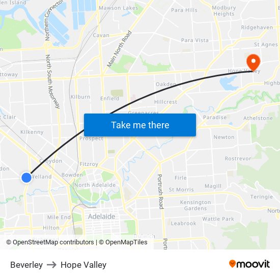 Beverley to Hope Valley map