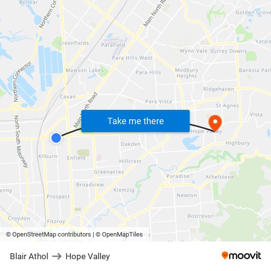 Blair Athol to Hope Valley map