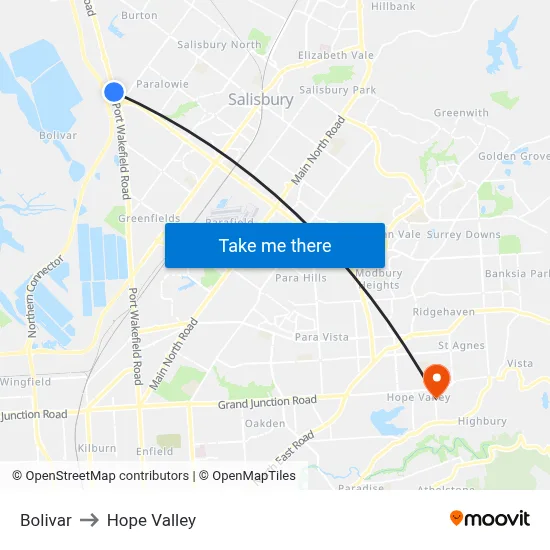 Bolivar to Hope Valley map