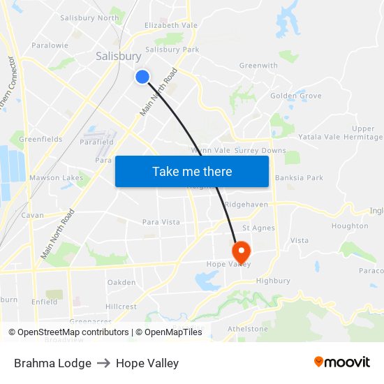 Brahma Lodge to Hope Valley map