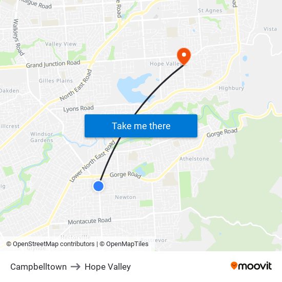 Campbelltown to Hope Valley map