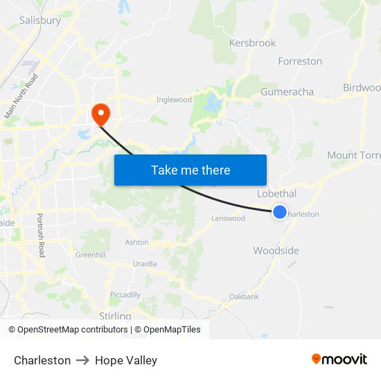 Charleston to Hope Valley map