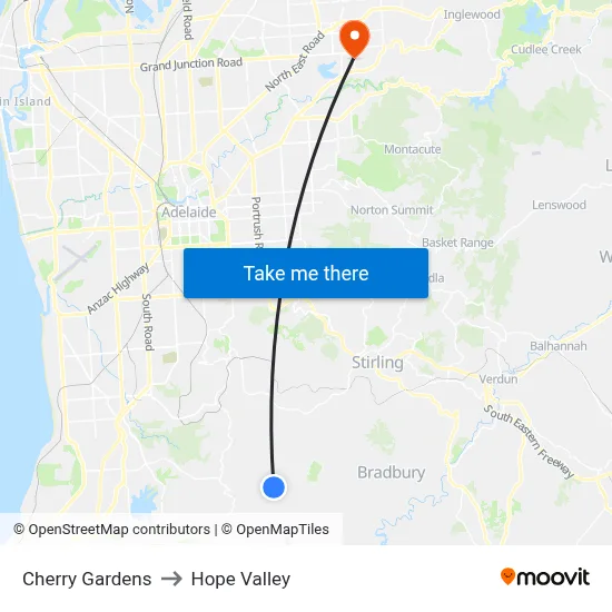 Cherry Gardens to Hope Valley map