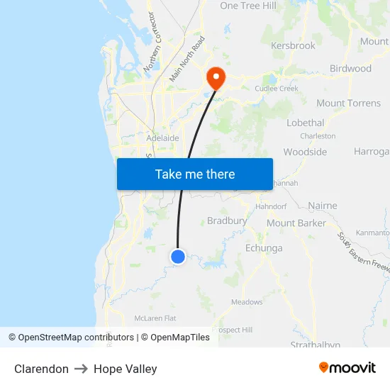 Clarendon to Hope Valley map