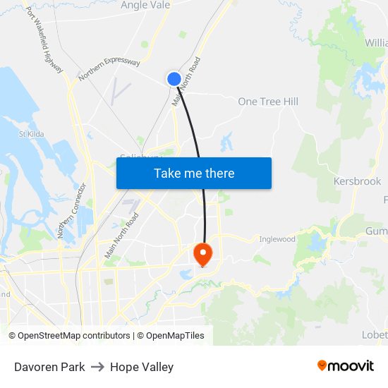 Davoren Park to Hope Valley map