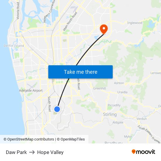 Daw Park to Hope Valley map