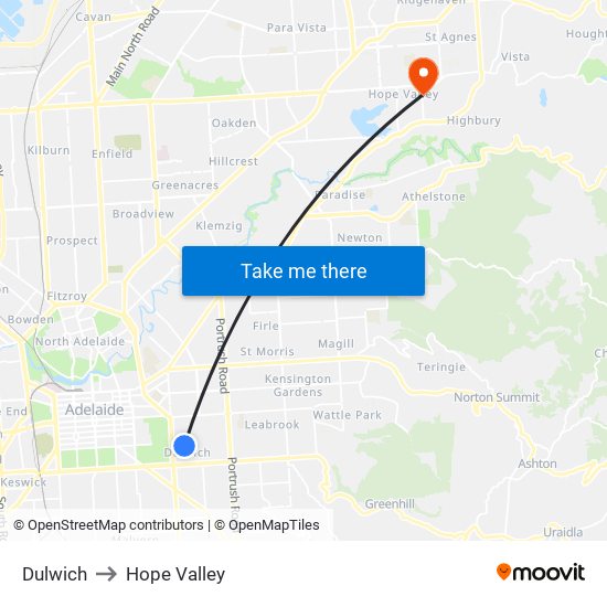 Dulwich to Hope Valley map