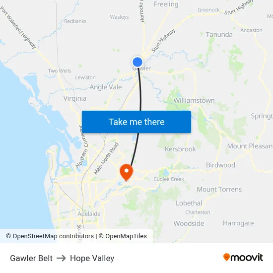 Gawler Belt to Hope Valley map