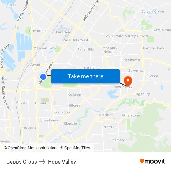 Gepps Cross to Hope Valley map