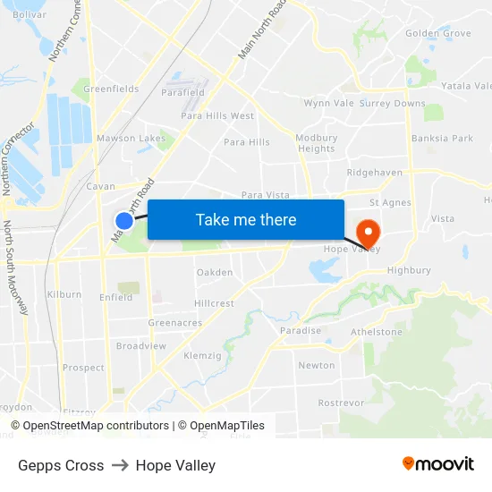 Gepps Cross to Hope Valley map