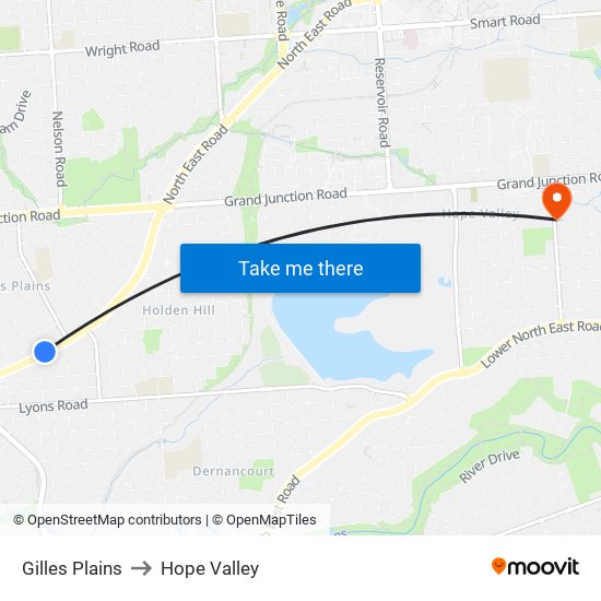 Gilles Plains to Hope Valley map