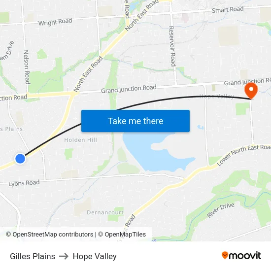 Gilles Plains to Hope Valley map